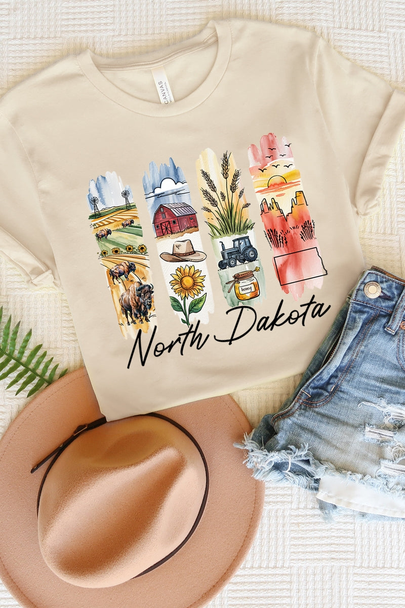 US3001-E3061ND North Dakota State Brushstroke Graphic Tee $12.5