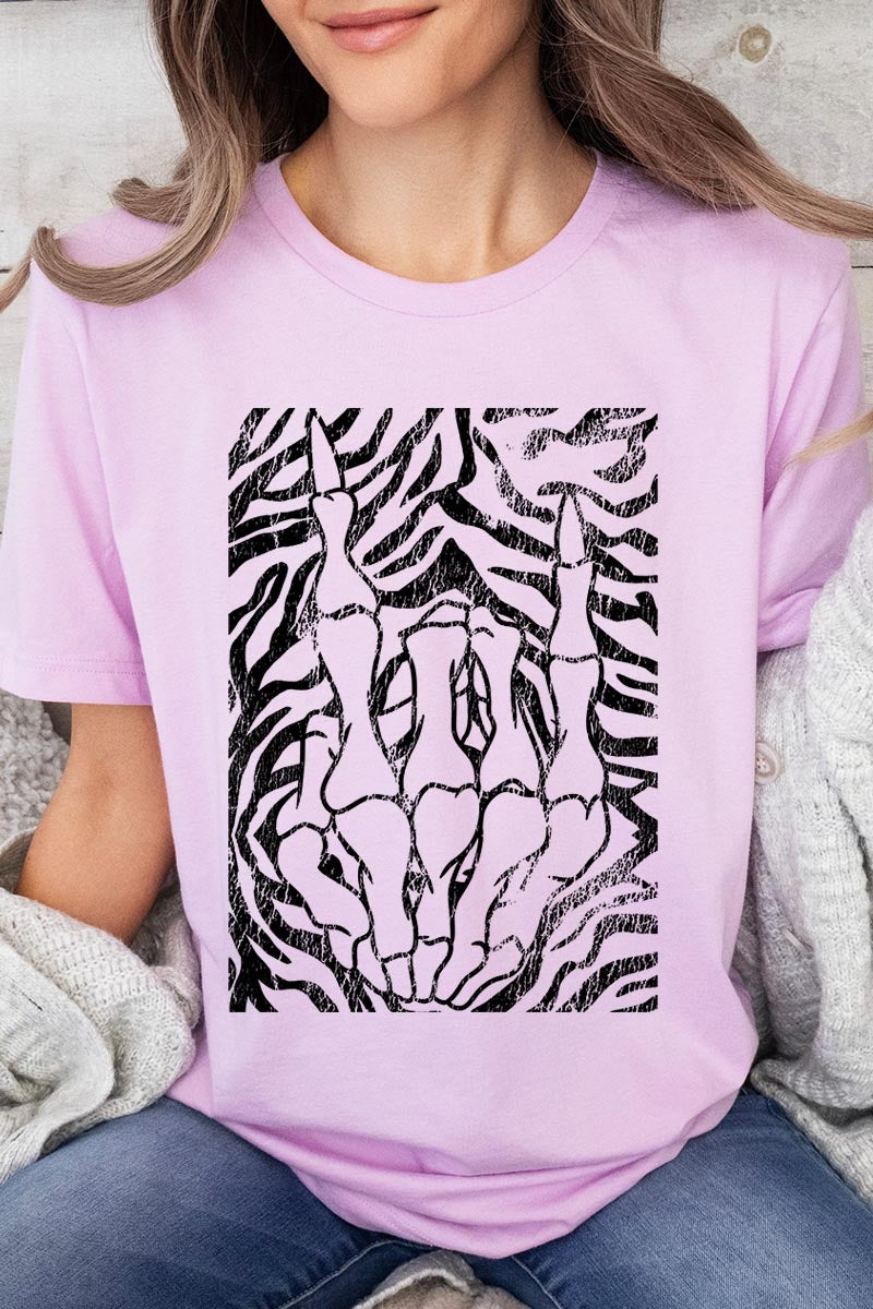 US3001-E3177 Skeleton Hands Zebra Graphic Tee $12.5