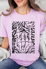 US3001P-E3177 Skeleton Hands Zebra Graphic Plus Tee $16