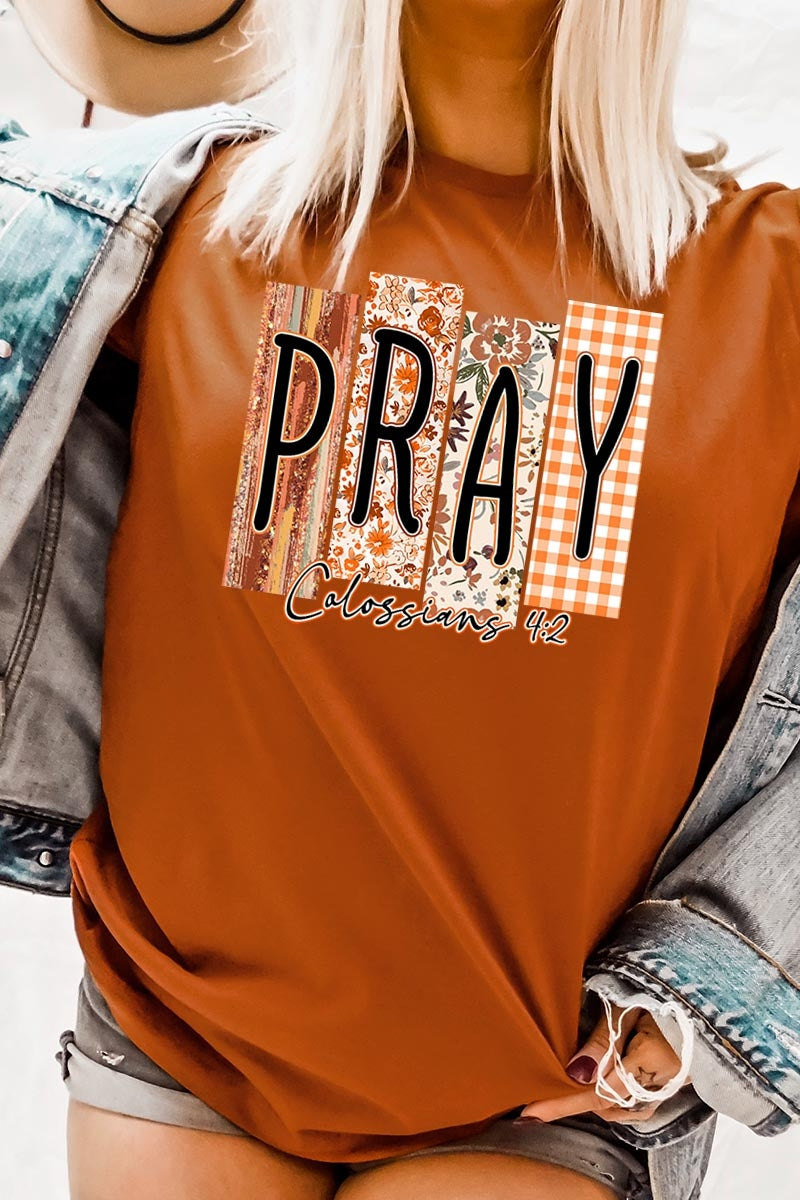 US3001P-E3166 Pray Fall Christian Graphic Plus Tee $16