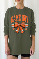 UL240P-E3064 Orange Game Day Football Bow Plus Long Sleeve Tee $17
