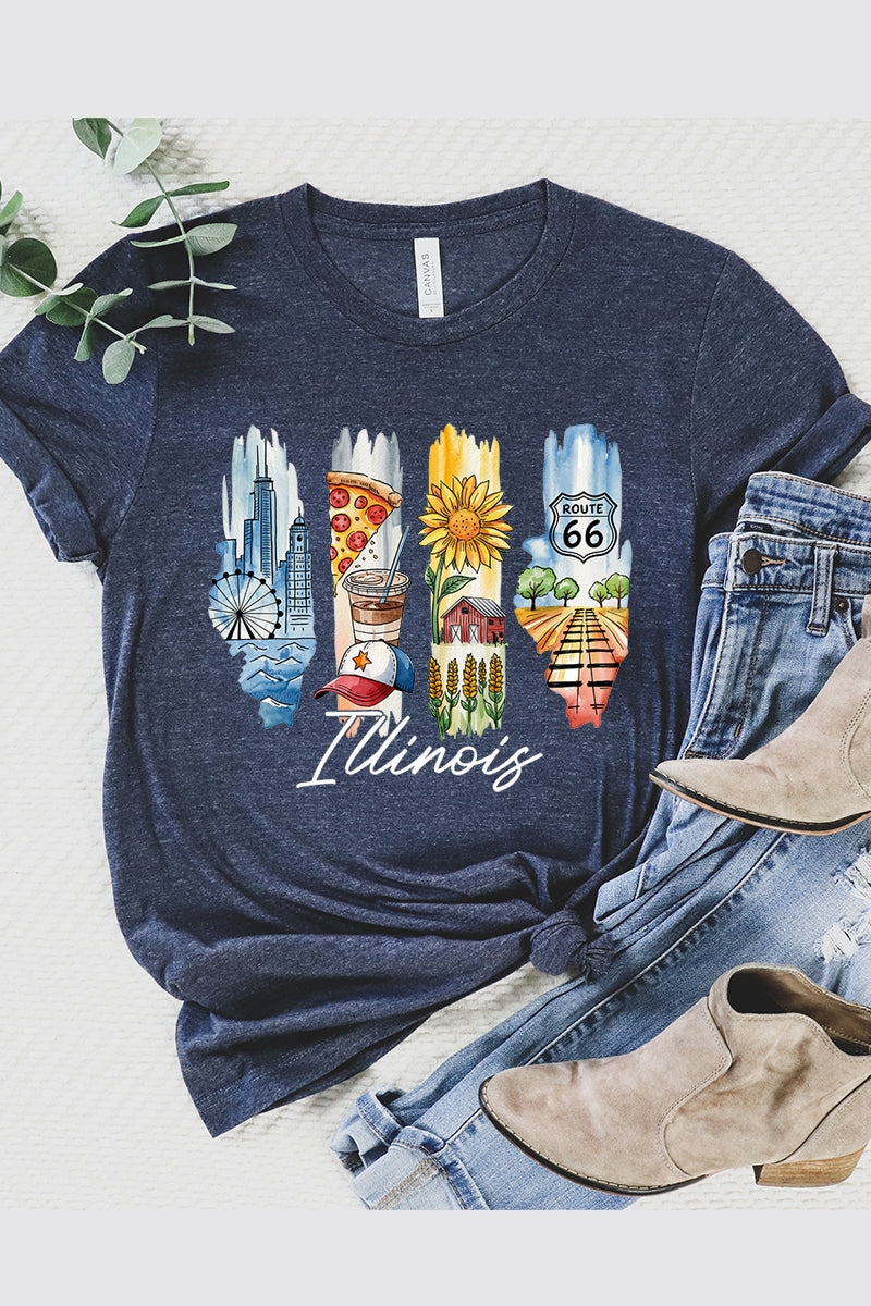 US3001-E3061IL Illinois State Brushstroke Graphic Tee $12.5