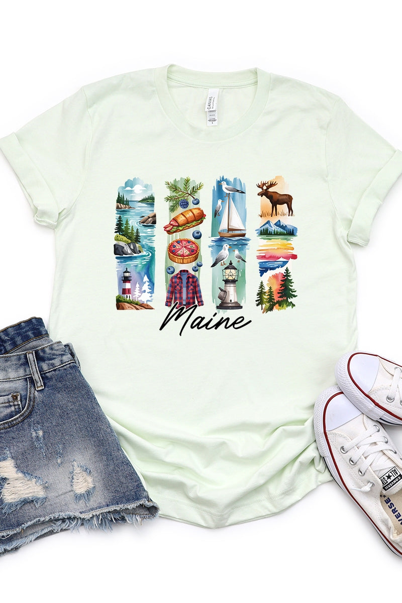US3001-E3061ME Maine State Brushstroke Graphic Tee $12.5