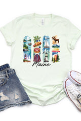 US3001-E3061ME Maine State Brushstroke Graphic Tee $12.5