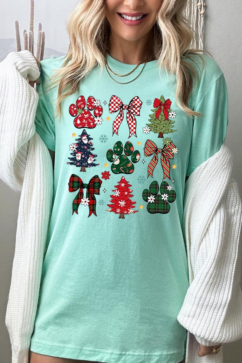 US3001P-E3195 Christmas Bow Paw Graphic Plus Tee $16