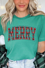 US3001P-E3210 Classic Plaid Merry Graphic Plus Tee $16