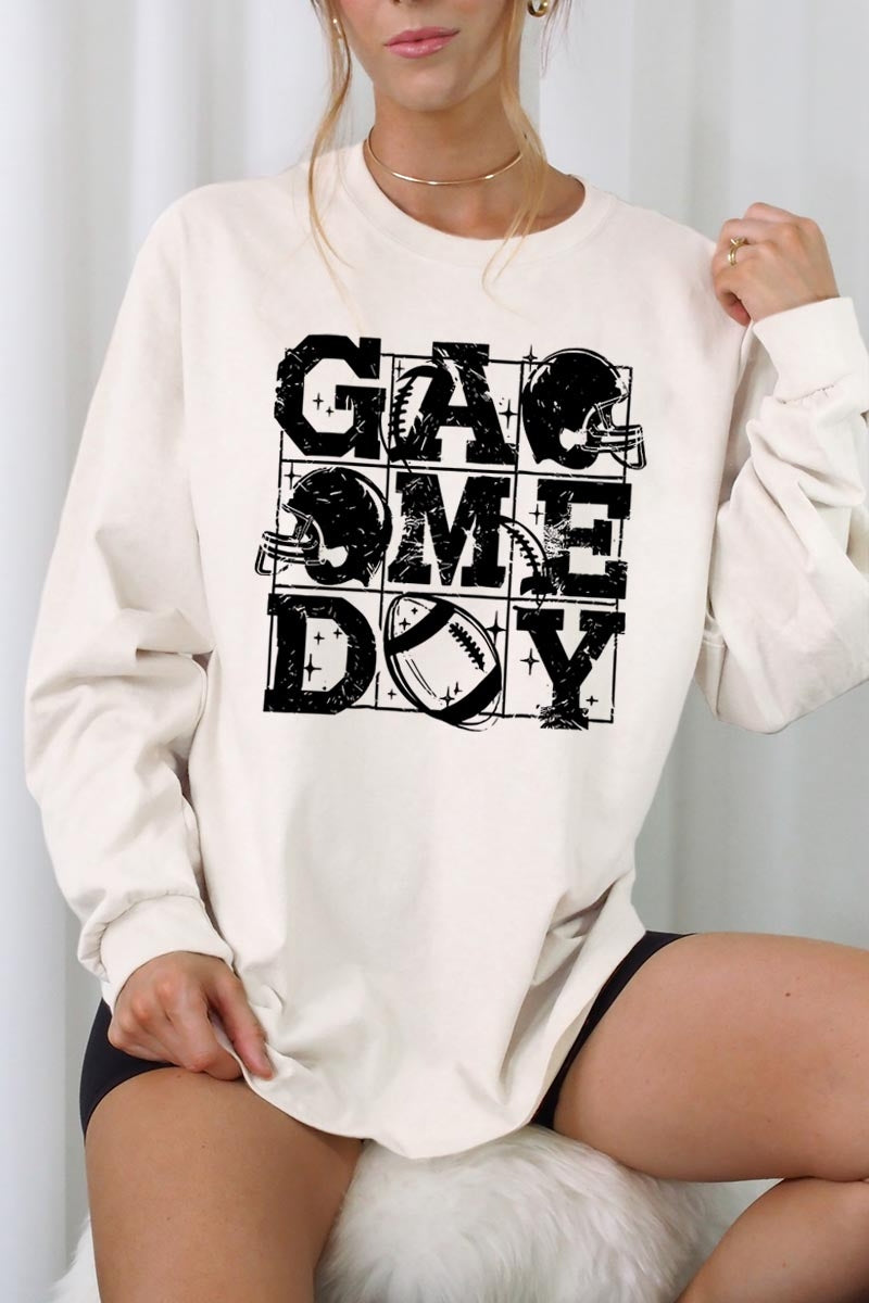 UL240-E3073 Distressed Game Day Graphic Long Sleeve Tee $13.75
