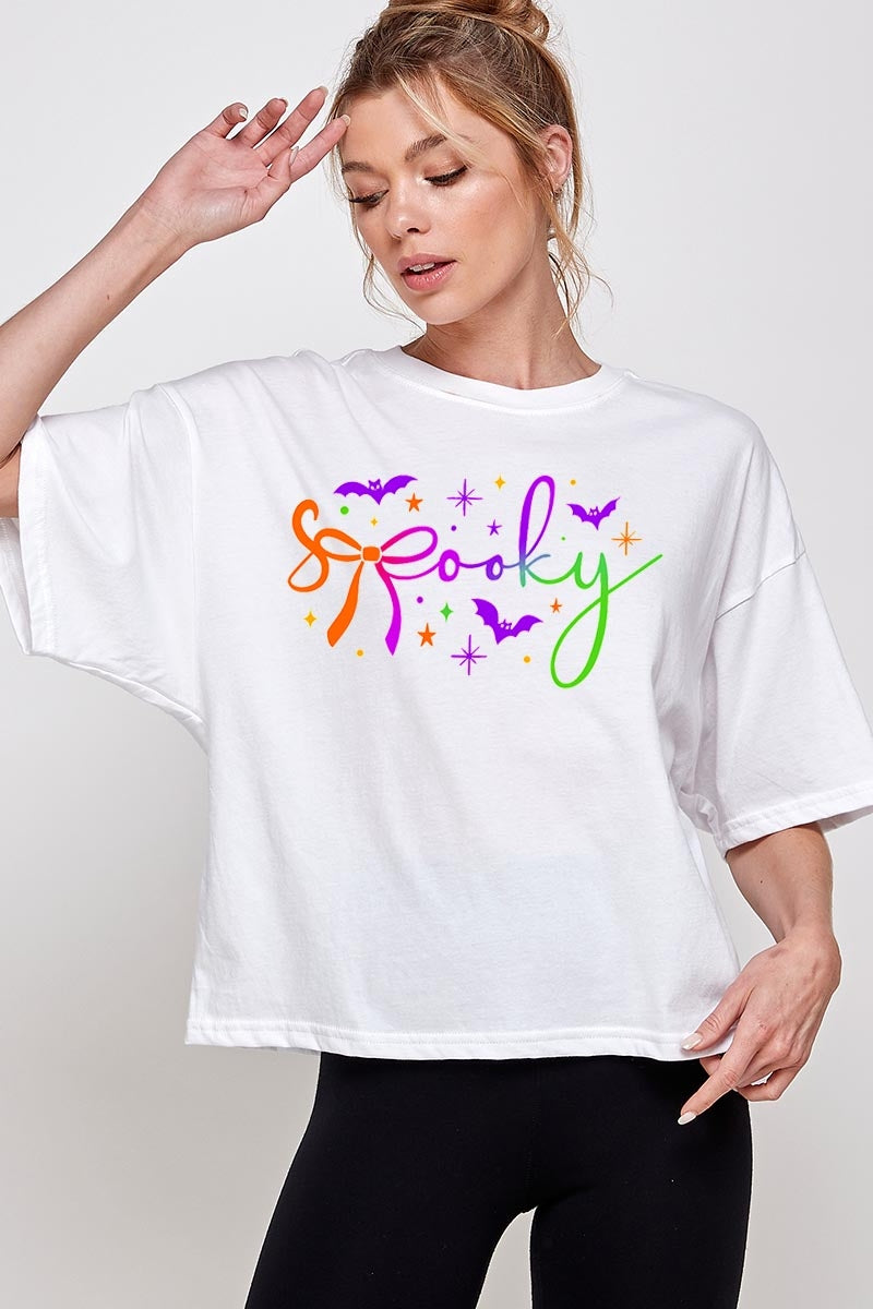 CTS-E3109 Spooky Halloween Graphic Relaxed Crop Top $11