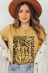 US3001P-E3177 Skeleton Hands Zebra Graphic Plus Tee $16