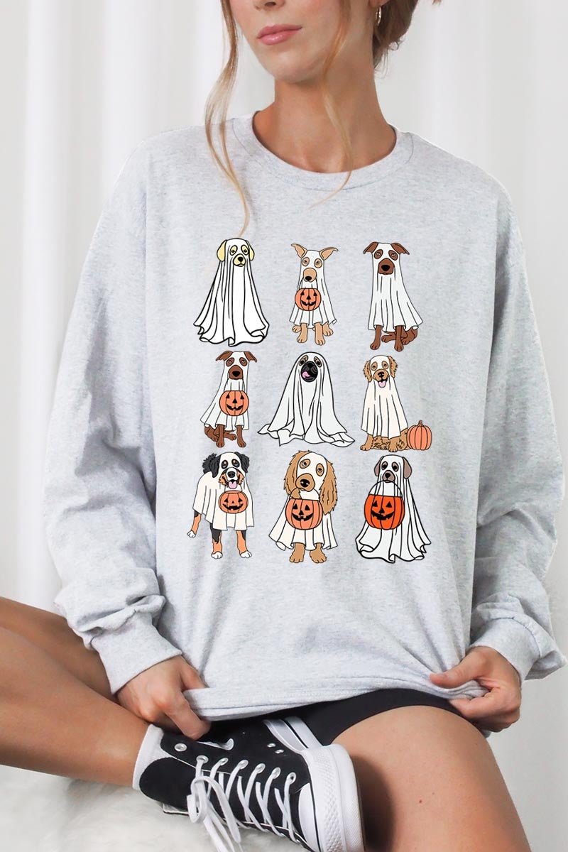 UL240P-E3106 Halloween Ghost Dog Graphic Plus Long Sleeve Tee $17