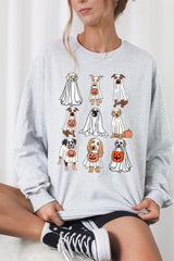 UL240-E3106 Halloween Ghost Dog Graphic Long Sleeve Tee $13.75