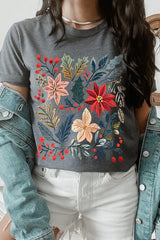 US3001-E3186 Floral Christmas Graphic Tee $12.5