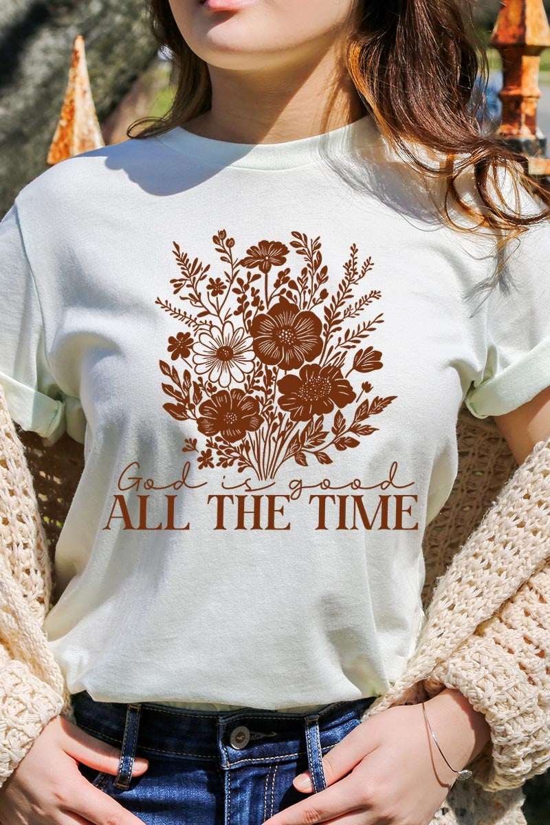 US3001-E3116 God Is Good Floral Graphic Tee $12.5