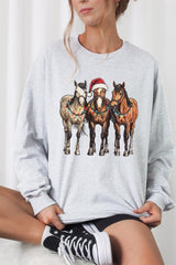 UL240-E3182 Christmas Horses Graphic Long Sleeve Tee $13.75