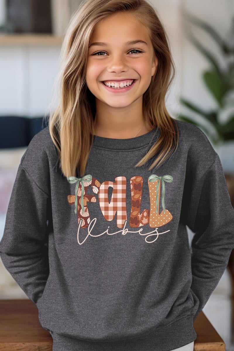 UL180B-E3071Z Fall Vibes Rustic Script Kids Graphic Sweatshirt $20