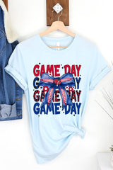 US3001P-E3087 Red Blue Football Game Day Bow Graphic Plus Tee $16