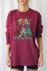 UL240-E3200 Merry Christmas Trees Graphic Long Sleeve Tee $13.75