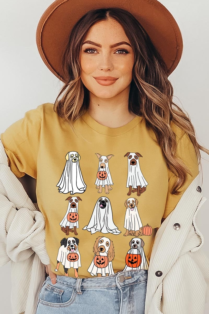 US3001P-E3106 Halloween Ghost Dog Graphic Plus Tee $16