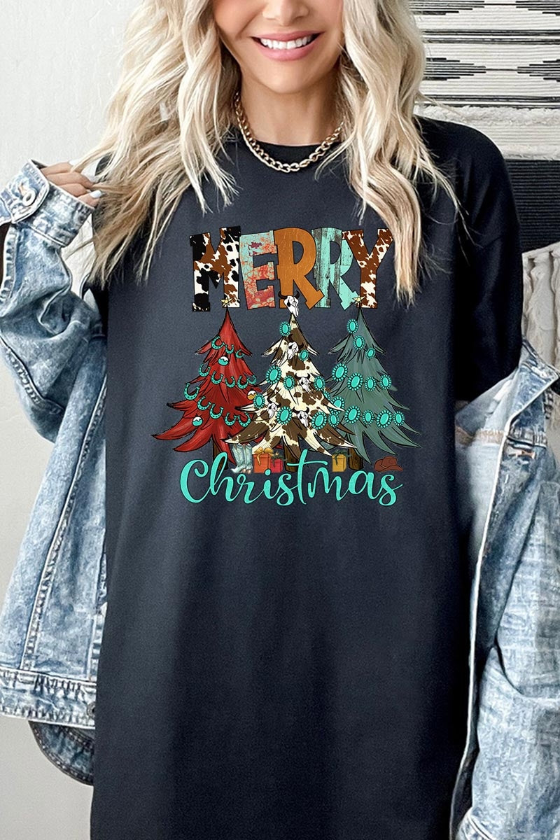 5000-E3200 Merry Christmas Trees Graphic Heavy Cotton Tee $9