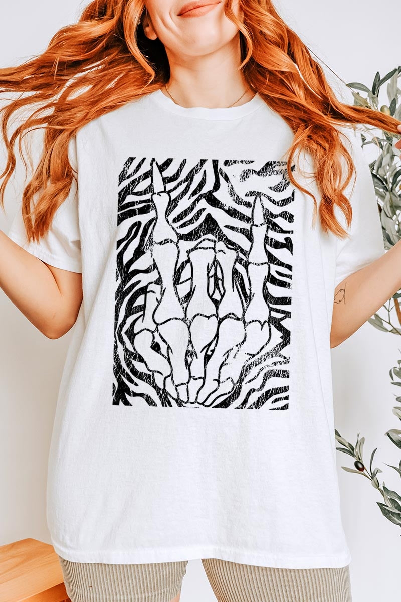 5000P-E3177 Skeleton Hands Zebra Graphic Plus Heavy Cotton Tee $12.75