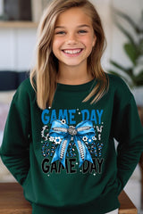 UL180B-E3089Z Blue Silver Football Game Day Bow Kids Sweatshirt $20