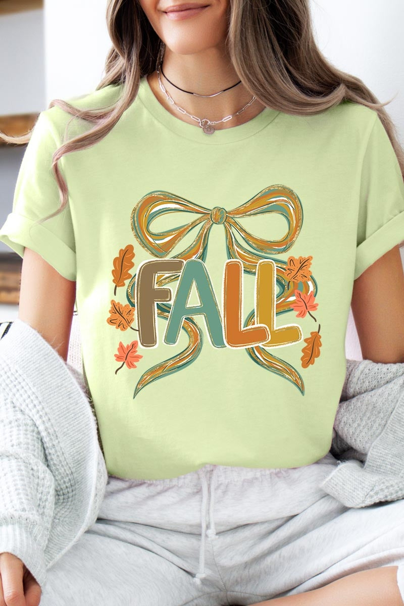 US3001-E3121 Fall Brushstroke Bow Graphic Tee $12.5