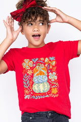 US3001Y-E3153Z Floral Pumpkin Stack Kids Graphic Tee $11