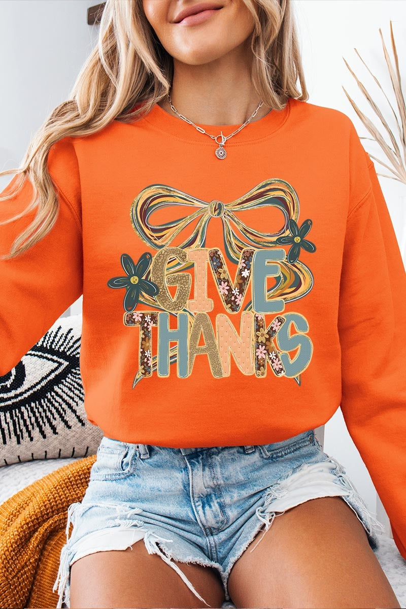 UL180P-E3154 Give Thanks Bow Graphic Plus Sweatshirt $25