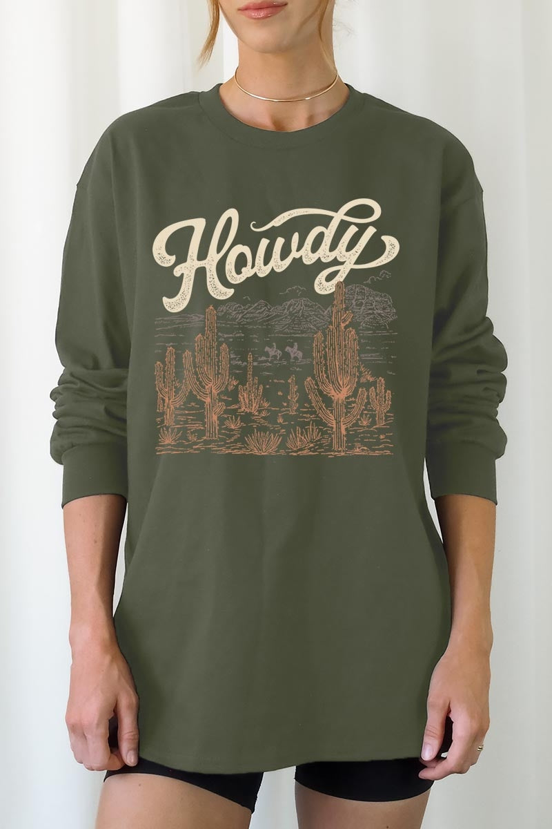 UL240-E3095 Howdy Desert Western Graphic Long Sleeve Tee $13.75
