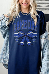 5000P-E3065 Blue Football Bow Graphic Plus Heavy Cotton Tee $12.75