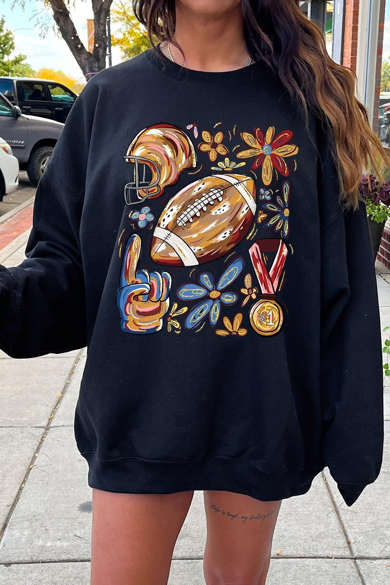 UL180-E3072 Retro Floral Football Graphic Sweatshirt $20