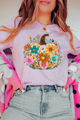US3001-E3118 Floral Pumpkin Graphic Tee $12.5