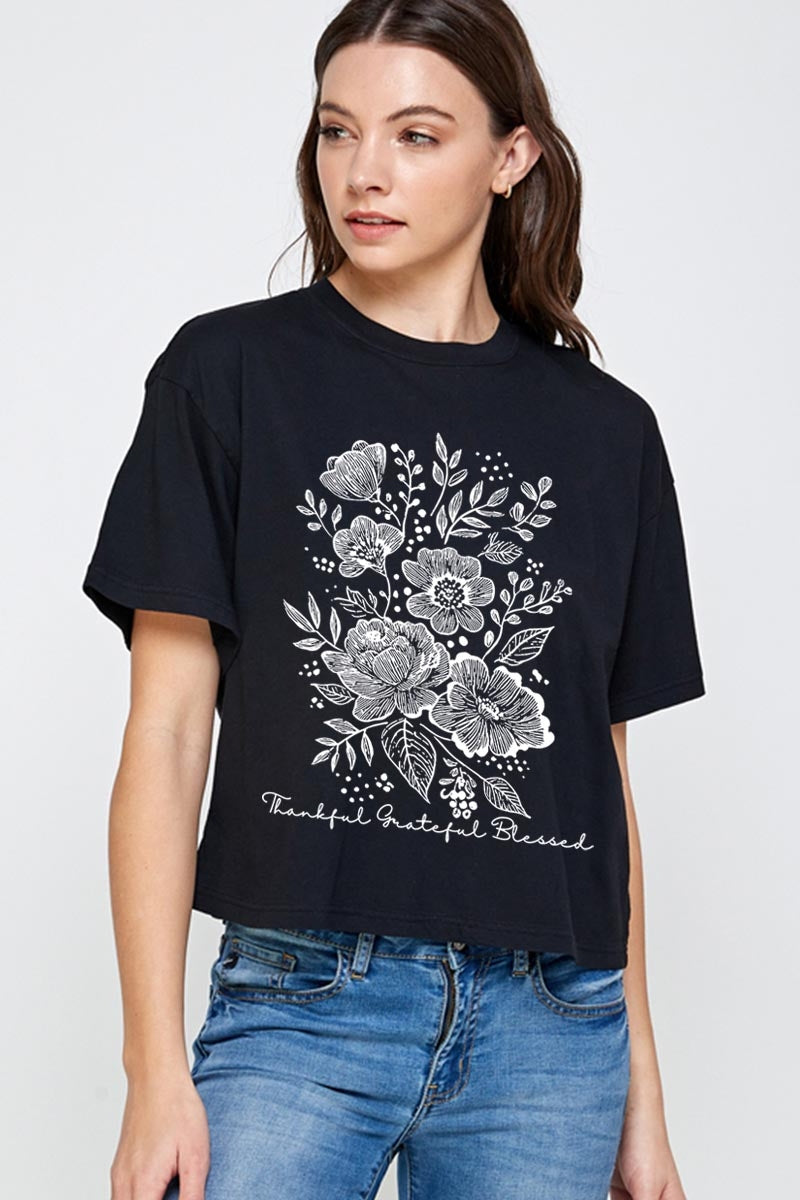 CTS-E3155 Neutral Thanksgiving Graphic Relaxed Crop Top $11