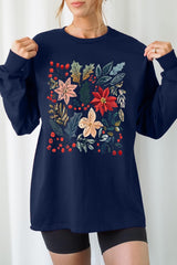 UL240-E3186 Floral Christmas Graphic Long Sleeve Tee $13.75