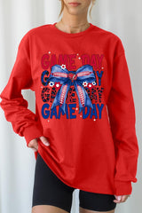 UL240P-E3087 Red Blue Football GameDay Bow Plus Long Sleeve Tee $17
