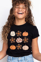 US3001Y-E3117Z Pumpkins & Flowers Fall Kids Graphic Tee $11