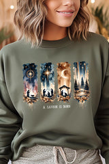 UL180-E3204 Savior Is Born Nativity Graphic Sweatshirt $20