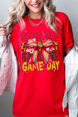 5000P-E3091 Red Yellow Football Bow Plus Heavy Cotton Tee $12.75