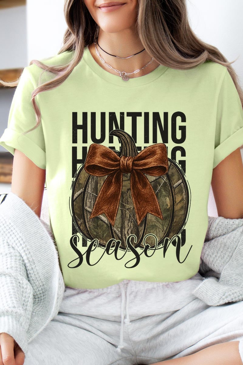 US3001-E3190 Hunting Pumpkin Bow Graphic Tee $12.5