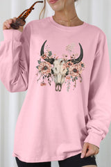 UL240P-E3113 Western Skull Floral Graphic Plus Long Sleeve Tee $17