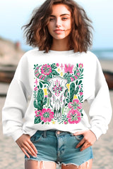UL180P-E3086 Western Floral Cow Skull Graphic Plus Sweatshirt $25