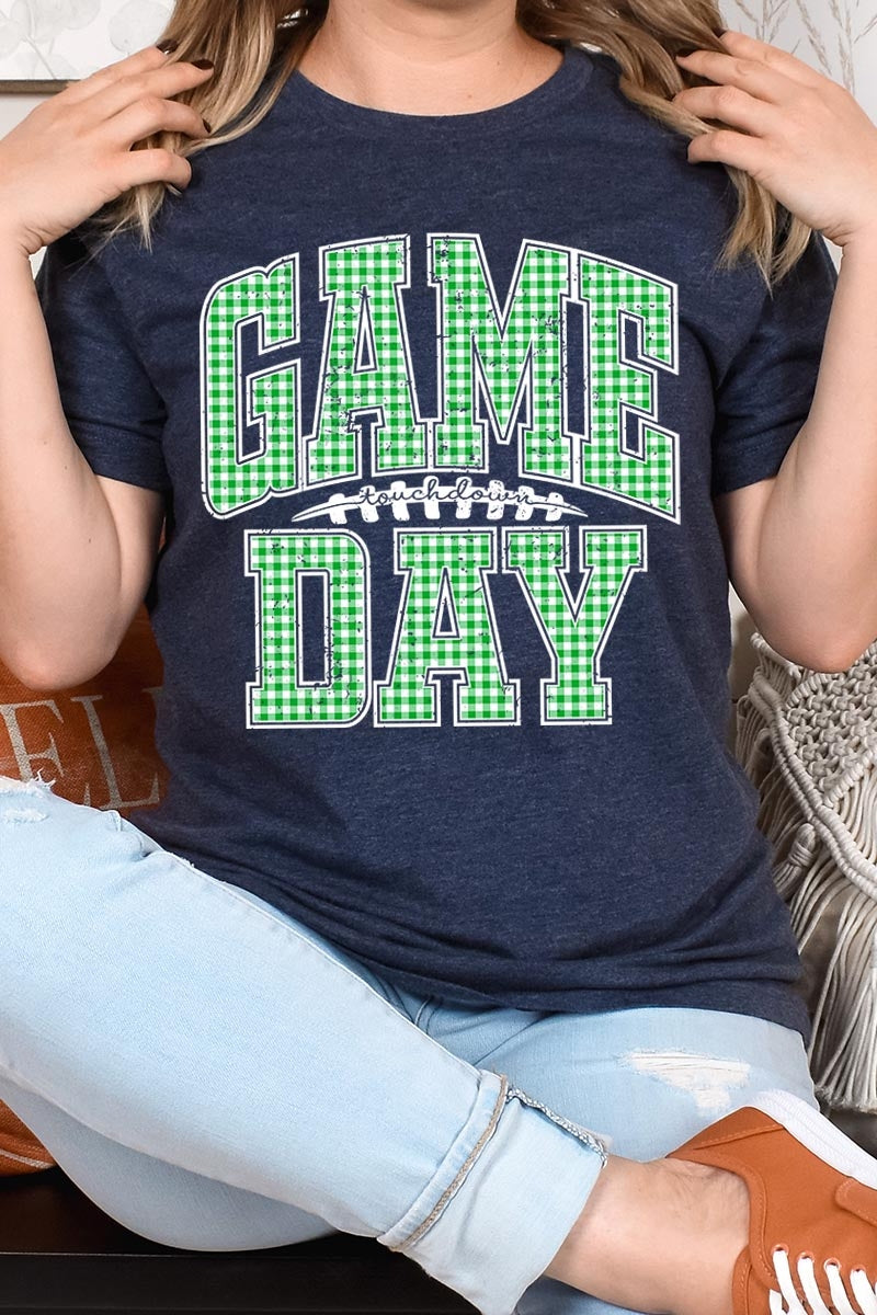 US3001P-E3128 Green Gingham Game Day Graphic Plus Tee $16