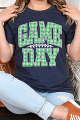 US3001-E3128 Green Gingham Game Day Graphic Tee $12.5