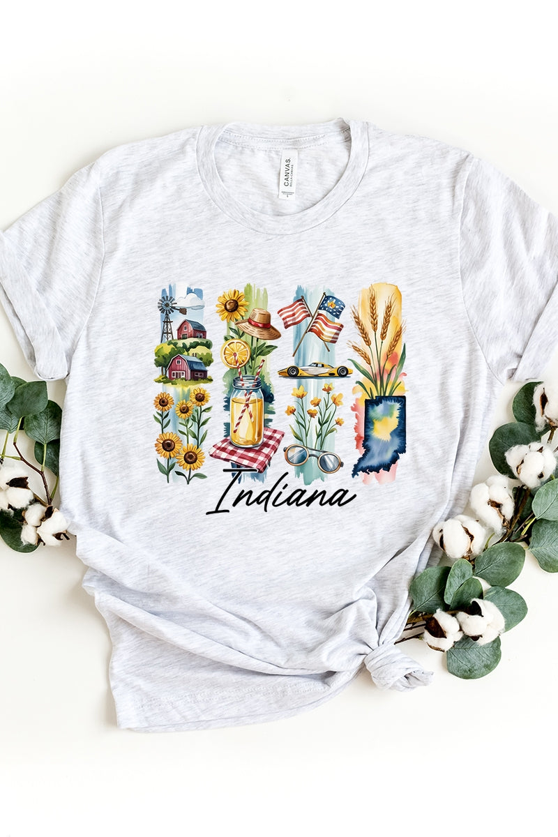 US3001P-E3061IN Indiana State Brushstroke Graphic Plus Tee $16