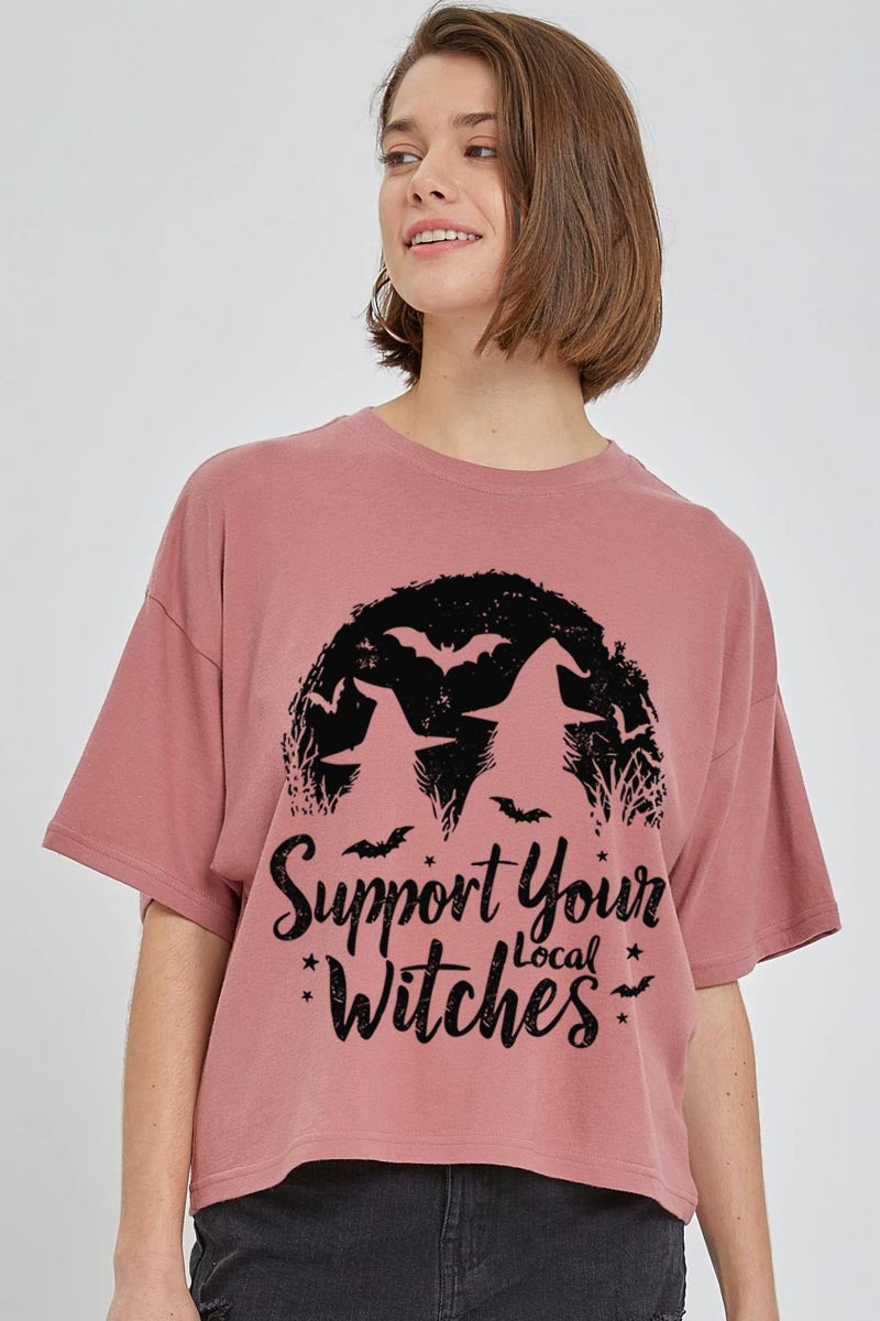 CTS-E3161 Local Witches Halloween Graphic Relaxed Crop Top $11