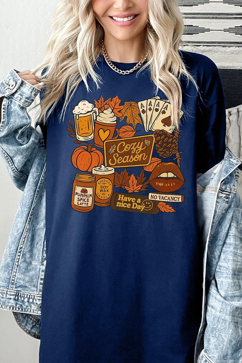 5000P-E3119 Retro Fall Collage Graphic Plus Heavy Cotton Tee $12.75