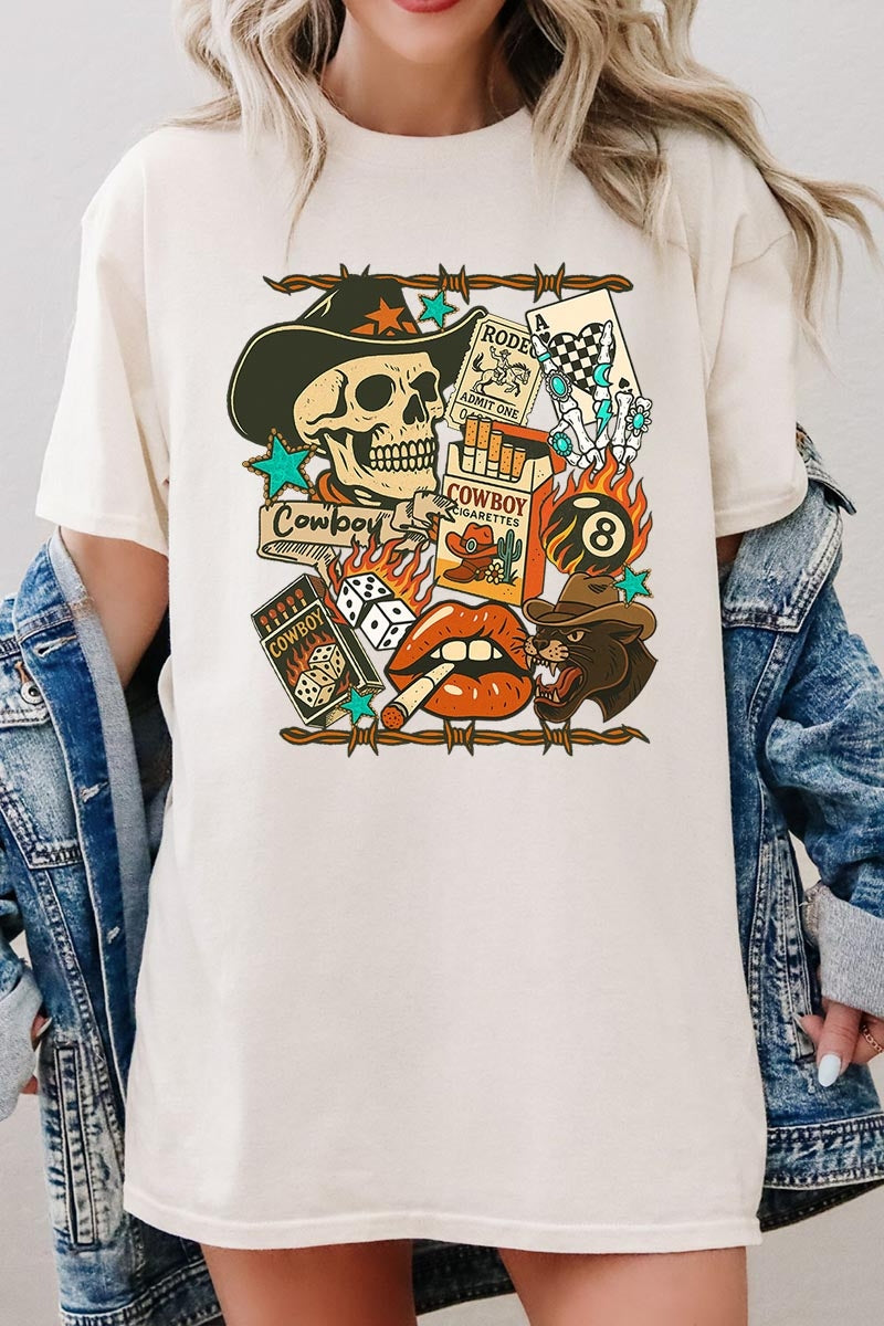 5000-E3096 Vintage Western Collage Graphic Heavy Cotton Tee $9