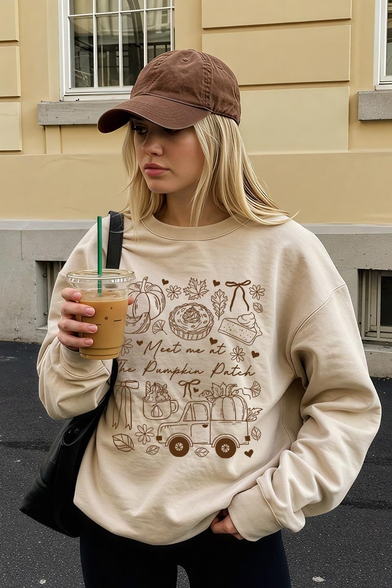 UL180P-E3163 Pumpkin Patch Doodle Graphic Plus Sweatshirt $25
