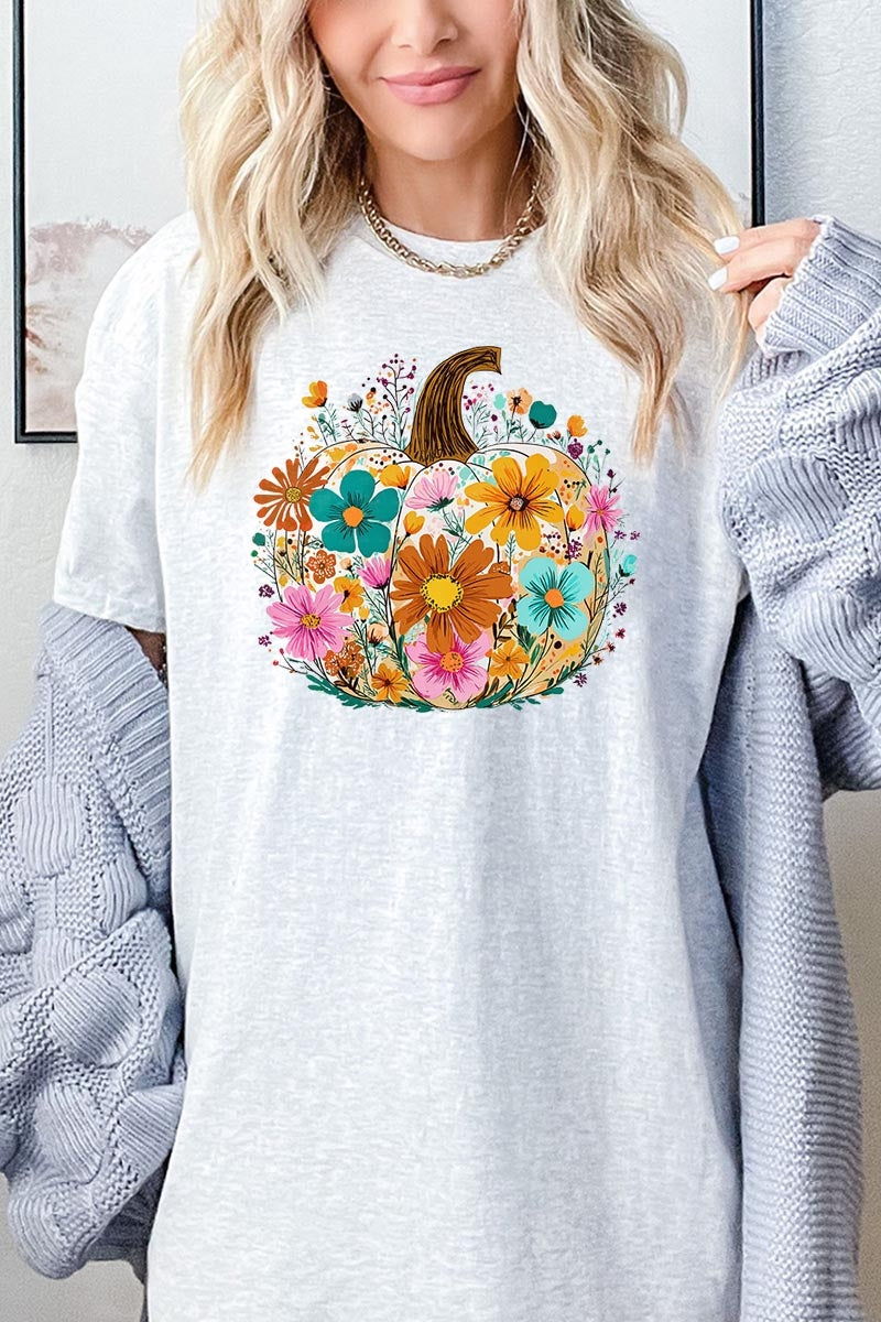 5000-E3118 Floral Pumpkin Graphic Heavy Cotton Tee $9
