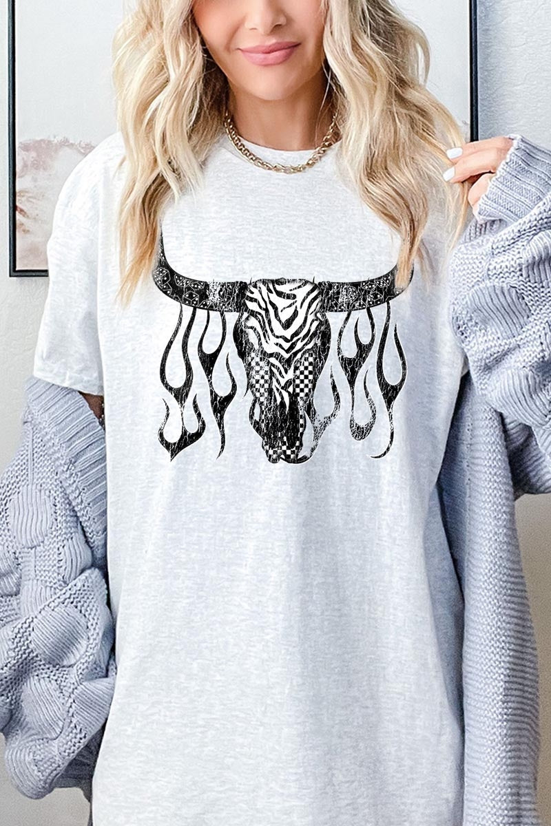 5000-E3176 Western Bullskull Graphic Heavy Cotton Tee $9